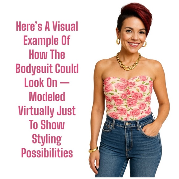 Zara Ruched Floral Strapless Bodysuit Pink Rose Print Cottagecore Y2K Coquette - Picture 15 of 16